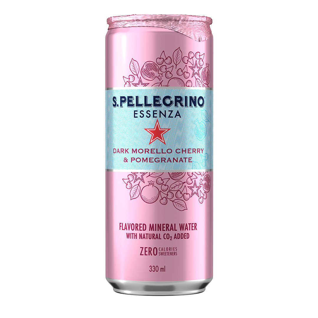 S.Pellegrino Essenza | Dark Morello Cherry & Pomegranate Sparkling Flavoured Water - Slim Can - Truffle & Thyme