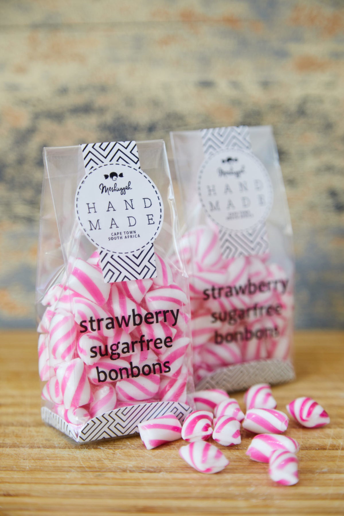 Sugar Free Mini Bonbons Strawberry  - Pink & White Stripes (in a packet) (Pillow Cut Shape)