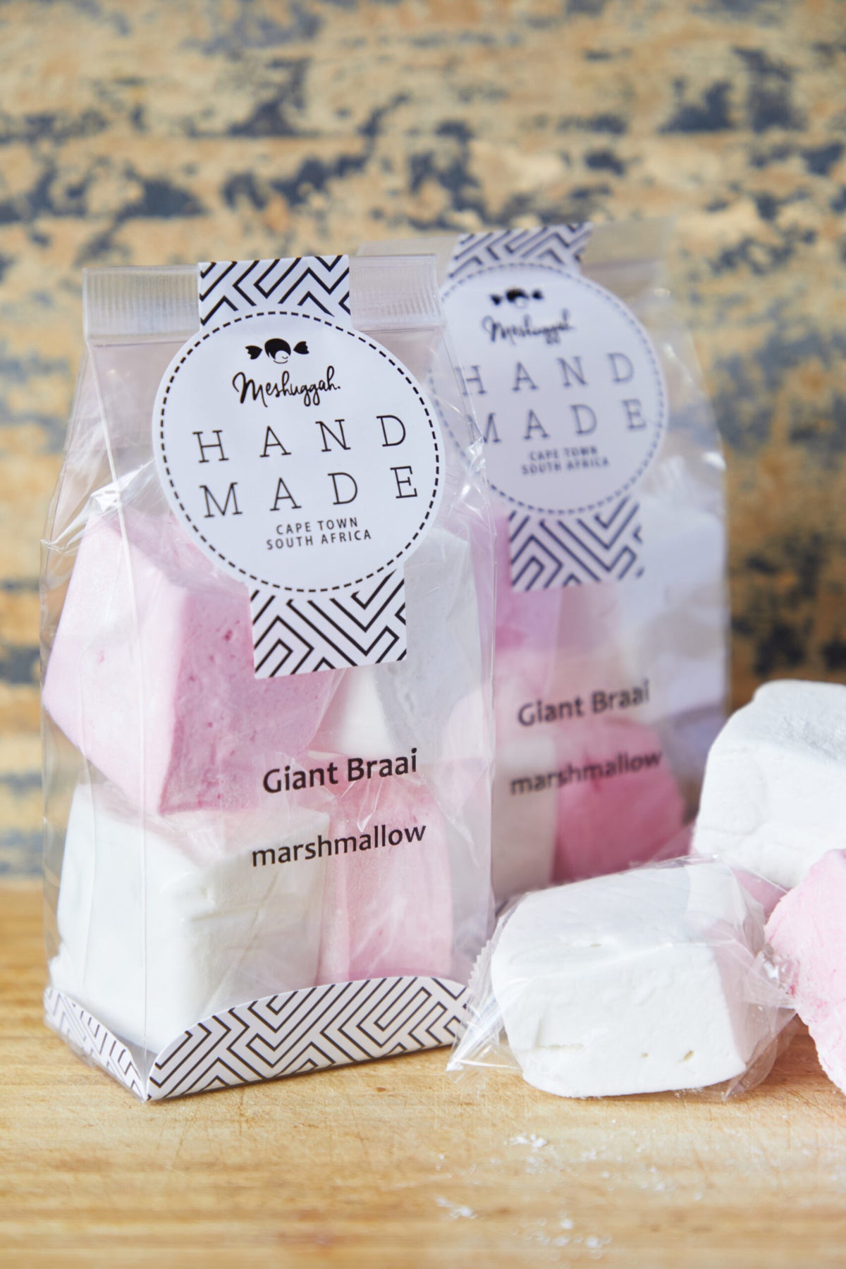 Marshmallow Giant Never-ending Braai Squares (bag of 4) - pink & white - (also perfect as S'mores or melted over biscuits)